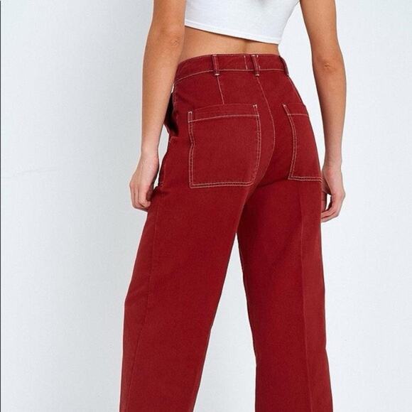 Urban Outfitters BDG Contrast Stitch Workwear Jeans in Red Size 25 - Picture 3 of 12